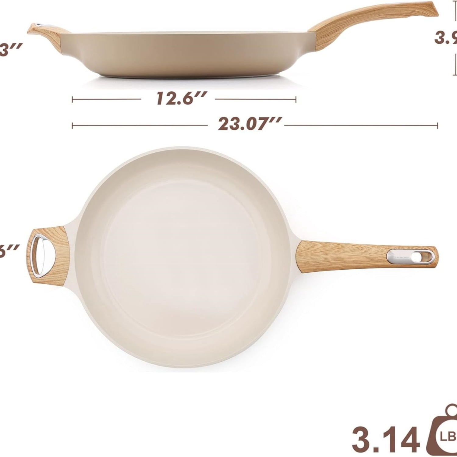 Ceramic Nonstick Frying Pan Skillet with Hot-resistant Handle 12.5Inch Large   Healthy Kitchen Cooking Chef's Pan