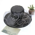 thumbnail image 6 of Grofry Floral Organza Wide Brim Church Fascinator Lady Tea Party Sun Hat, 6 of 8
