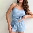 thumbnail image 6 of pstuiky Womens Pajama Sets Oversized Solid Color Cami 2 Piece Sleepwear Summer Loose Fit Crew Neck Sleeveless Pajama Sets with Shorts Light Blue S, 6 of 6