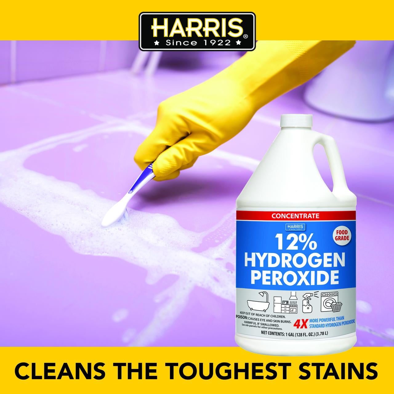HARRIS 12% Concentrated Hydrogen Peroxide, 128oz, for Kitchen, Bath, Laundry, Home and Garden with Easy Fill Funnel