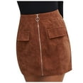 thumbnail image 2 of Fesfesfes Women Skirt Solid Color Zip Skirt Corduroy Short A-line Skirt Sale or Clearance, 2 of 6