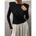 thumbnail image 4 of Women'S Burgundy Draped Cowl Neck Top Long Sleeve Elegant Blouse Casual Fashion Office and Party Outfits, 4 of 7