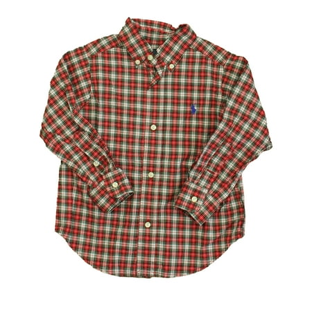 

Pre-Owned Ralph Lauren Boys Red | Green Plaid Button Down Long Sleeve size: 2T (Excellent)