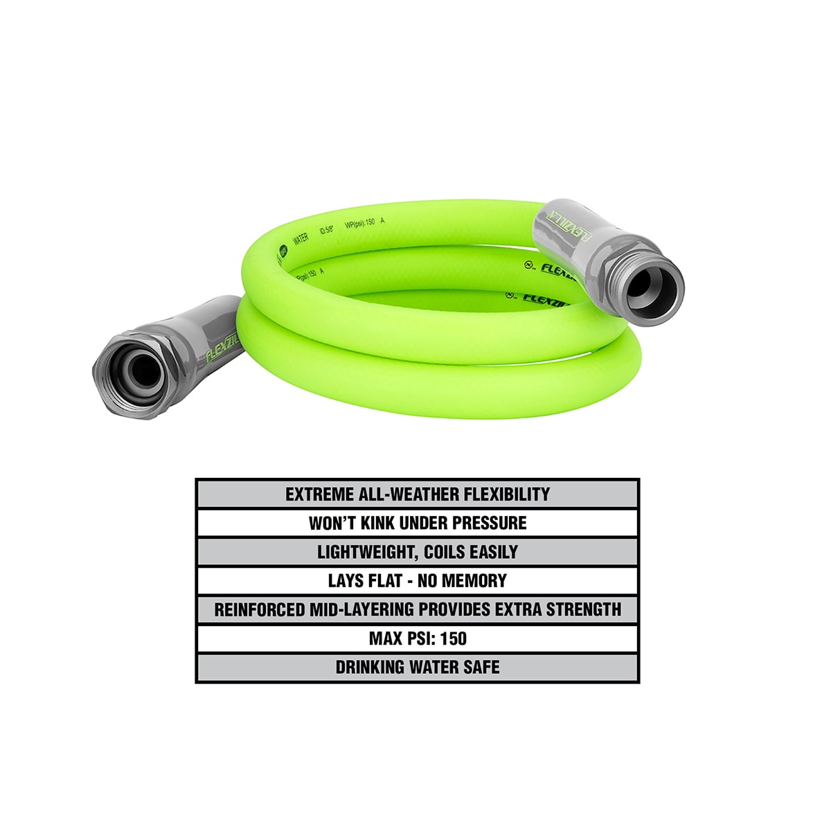 Flexzilla® Garden Lead-in Hose, 5/8" x 5', 3/4" - 11 1/2 GHT Fittings, ZillaGreen™, Hybrid Polymer