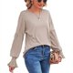 thumbnail image 1 of Camisetas de mujer Cuello redondo fruncido Manga larga abullonada Color puro Top informal para uso diario Albaricoque S, 1 of 4