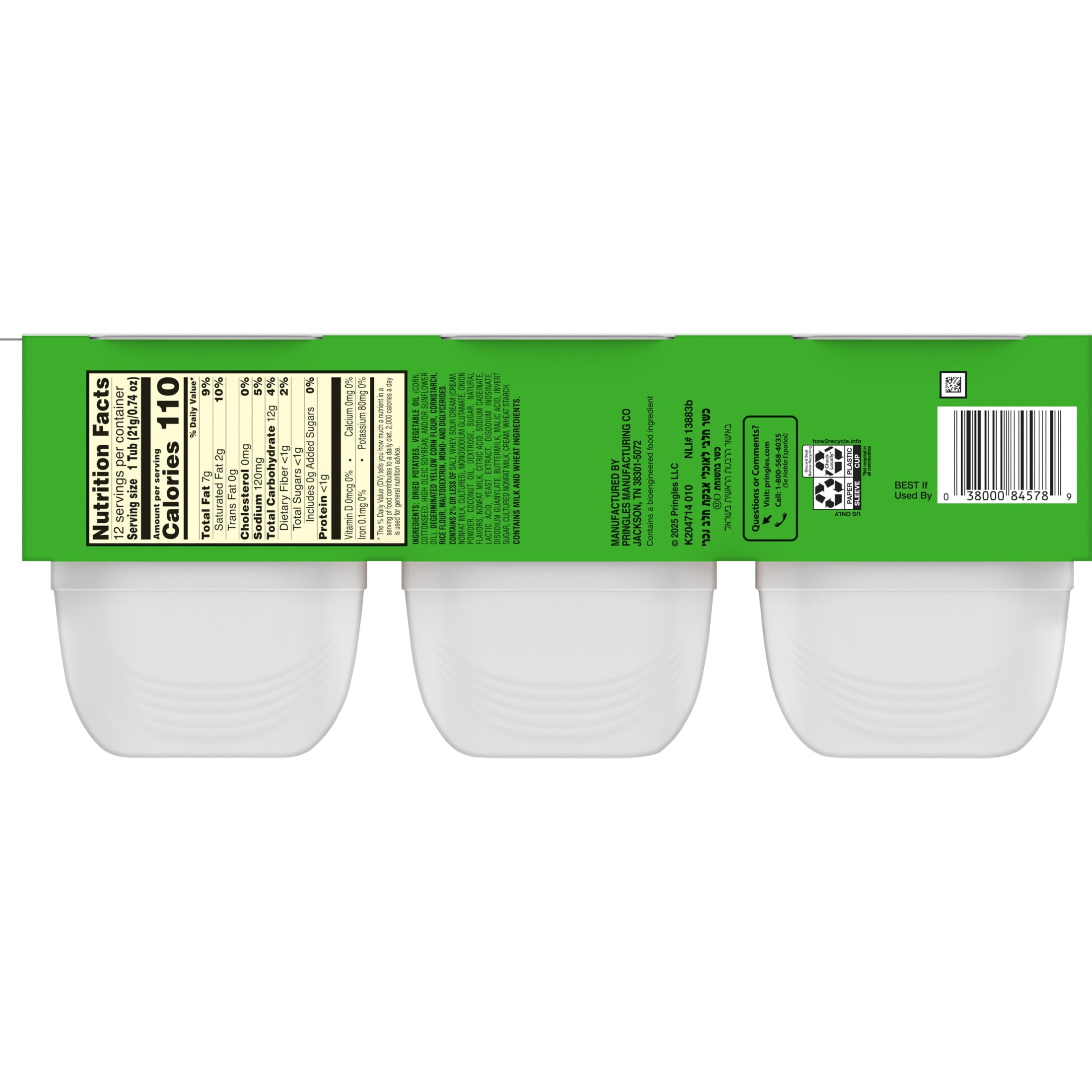 (4 pack) Pringles Snack Cups Sour Cream and Onion Potato Crisps Chips, Lunch Snacks, 12 Count