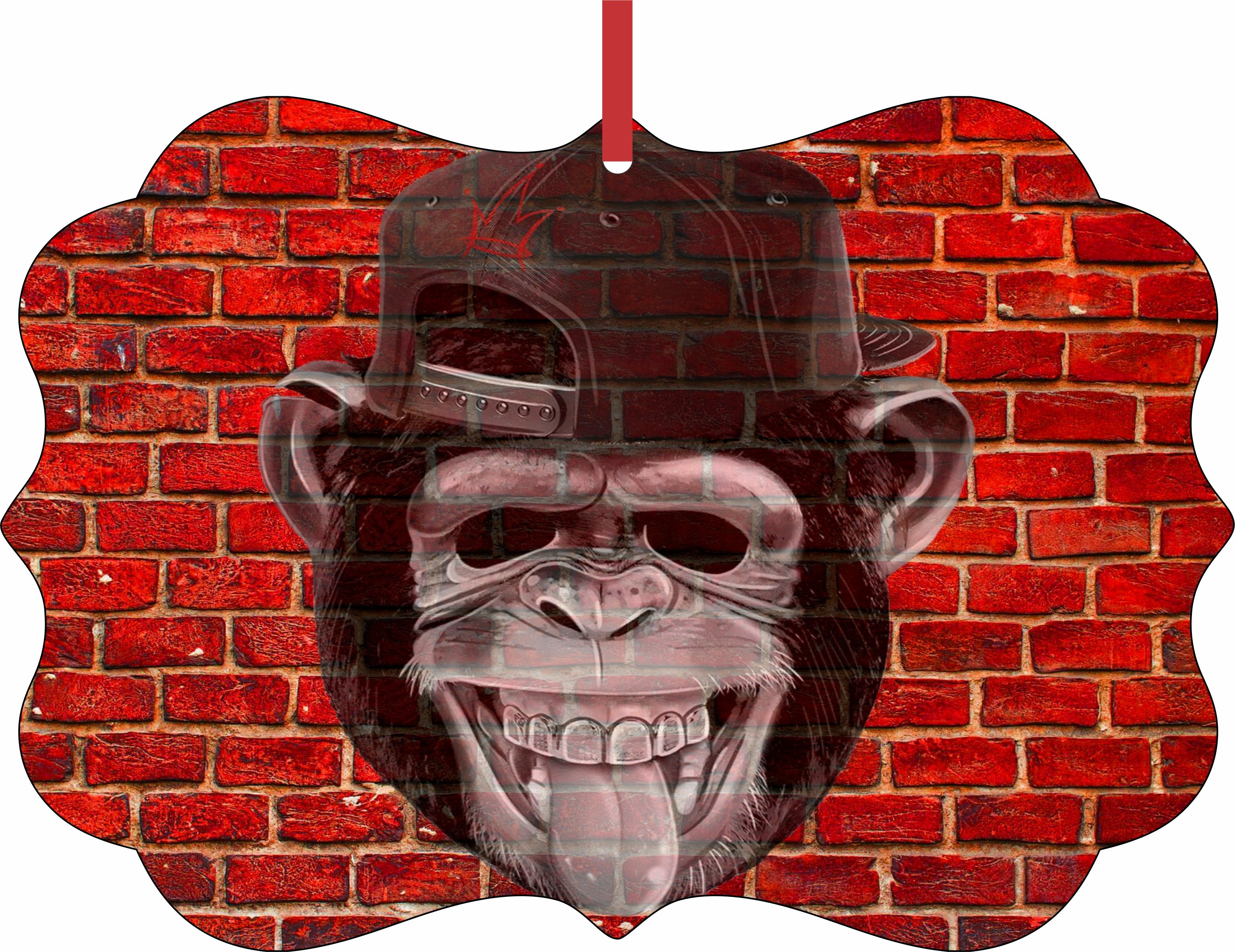 Punk Monkey Brick Wall Street Art Style Print Christmas Aluminum SemiGloss Quality Aluminum Benelux Shaped Hanging Christmas Holiday Tree Ornament Made in the U.S.A. - image 1 of 1