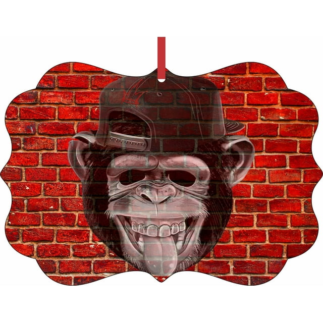 Punk Monkey Brick Wall Street Art Style Print Christmas Aluminum SemiGloss Quality Aluminum Benelux Shaped Hanging Christmas Holiday Tree Ornament Made in the U.S.A.