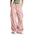 thumbnail image 5 of RongHuan Women's Cargo Pants Loose Fit Hiking Trousers Elastic Waist Wide Leg Pant with Pockets, 5 of 9