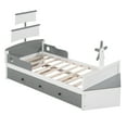 thumbnail image 5 of 3 Piece Wood Bed Frame with Trundle and 2 Nightstand, Twin Size Boat Shape Platform Bed with Headboard and Footboard, 5 of 8