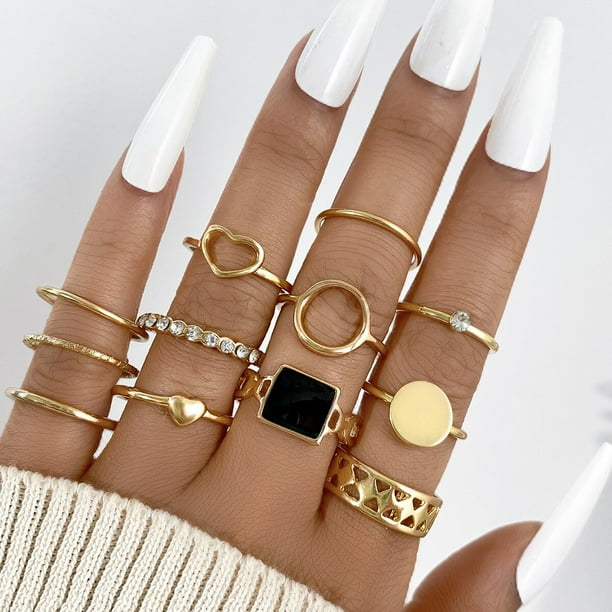 Conjunto de anillos anchos cruzados para mujer y nina joyeria bohemia de Color dorado anillos de cola de dedo de cadena Simple regalos para mujer