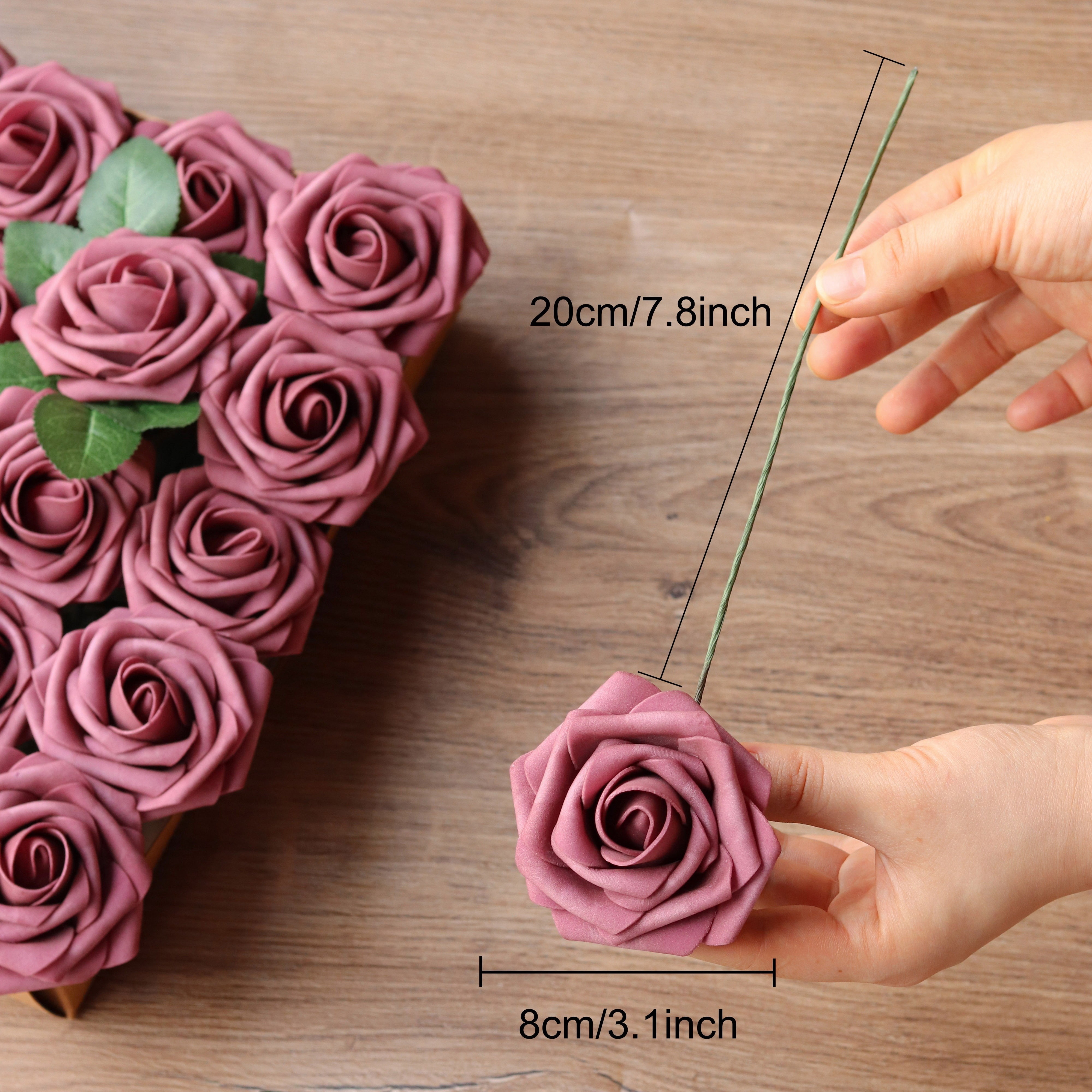 ACMDL  25pcs  Mauve Artificial Roses Flowers  Fake Roses With Stem  For DIY Craft Outdoor Wedding Party Banquet Celebration Birthday Bouquets Centerpieces Bridal Shower Arrangements  Indo