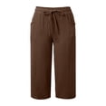 thumbnail image 4 of Evdexr Cotton Linen Capri Pants for Womens Petite Straight Leg Workout Harem Pants Drawstring Casual Cropped Pant Lightweight Elastic High Waist Trousers with Pockets Coffee 2XL, 4 of 6
