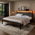 thumbnail image 4 of Dayago Upholstered King Size LED Light Bed Frames with Charging Station, Heavy Duty Metal Platform Bed with Shelf Headboard, Noise-Free, Brown, 4 of 7