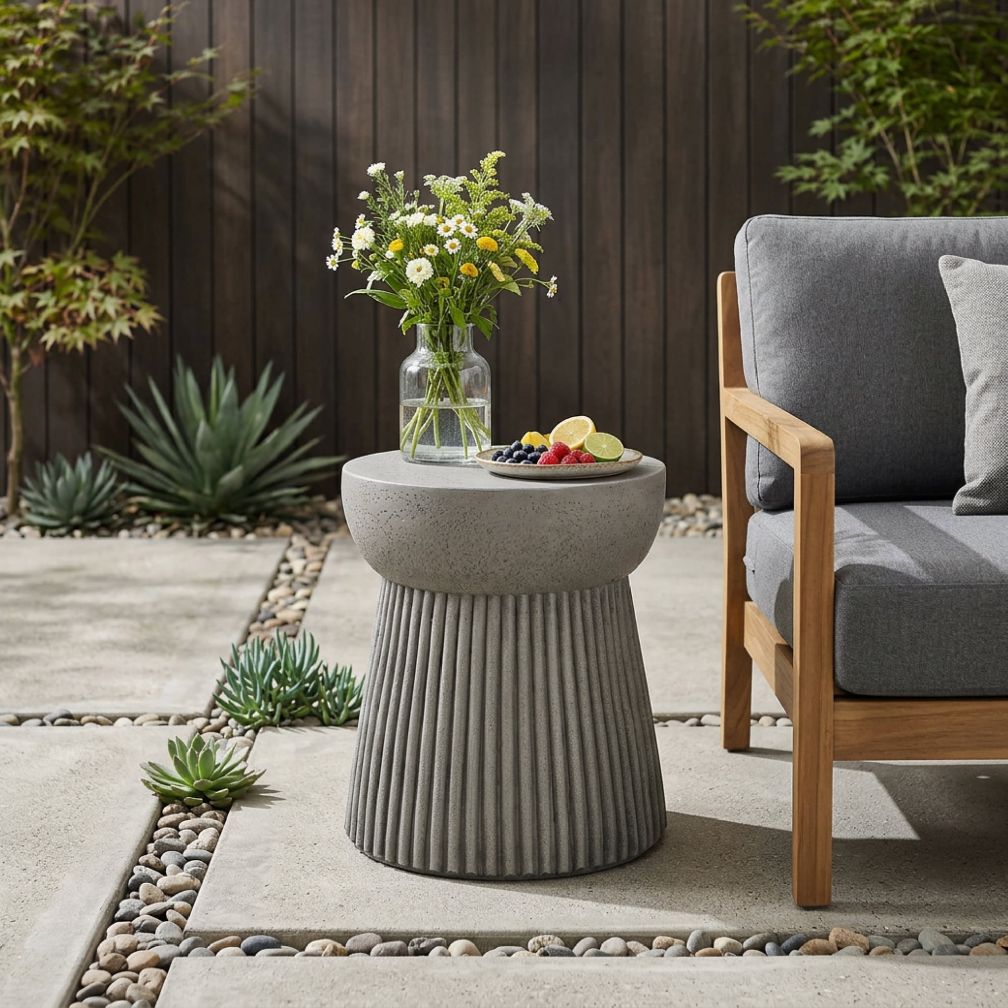 Side Table, Outdoor Lightweight Concrete Table for Patio Balcony Garden, Concrete Finish