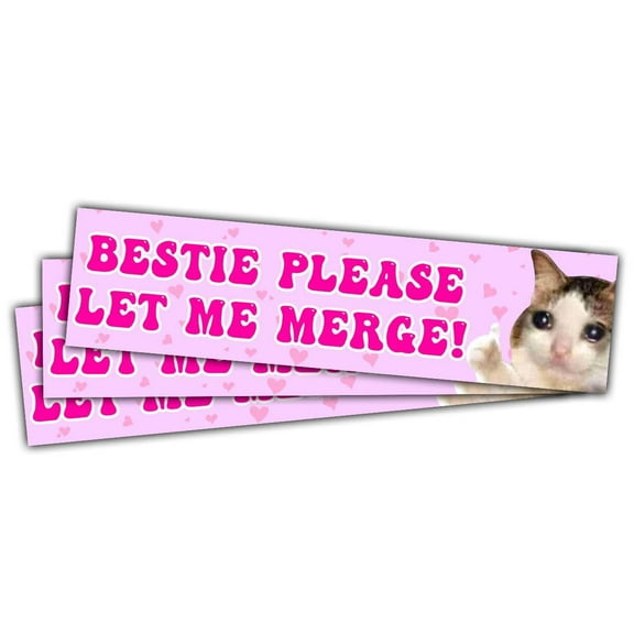 3 Pcs Bestie Let Me Merge Bumper Sticker, Funny Dog Cat Gen Z Meme, Bestie Please Let Me Merge Bumper Sticker, New Driver Stickers 3 inch