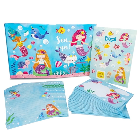 Mermaid Lined Stationary Paper and Envelopes Set for Girls Writing Paper – 30 Sheets   20 Envelopes, 8.3 x 5.9 Inch