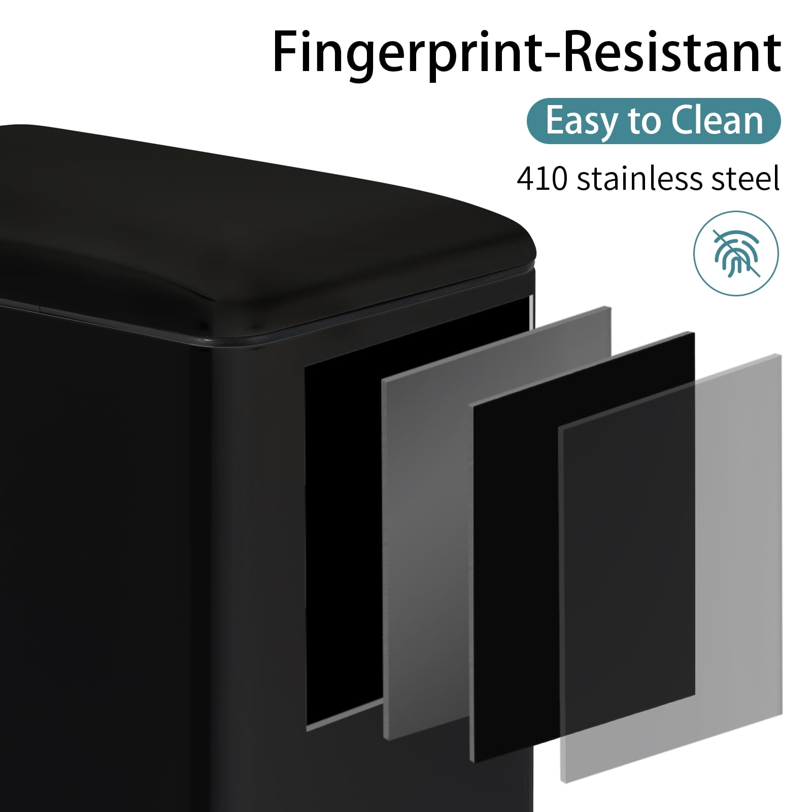 Pirecart 13.2 Gallon Slim Trash Can, Stainless Steel Kitchen Step Garbage Can, Black