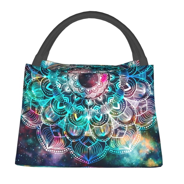 Fotbe Watercolor Mandala Bolsa Térmica Portátil con Estampado, Bolsa de Entrega de Alimentos Aislada, Bolsa Reutilizable de Gran Capacidad para Comidas y Supermercado