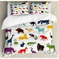 thumbnail image 1 of Zoo Queen Size Duvet Cover Set, Big Set of African and European Animals Silhouettes in Cartoon Style Safari Wildlife, Decorative 3 Piece Bedding Set with 2 Pillow Shams, Multicolor, by Ambesonne, 1 of 3