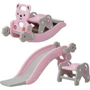 Kinbor Toddler Slide Rocking Horse–5 in 1 Toddler Playset with Basketball Hoop Indoor Outdoor Children Birthday Christmas Gifts for Boys Girls Pink