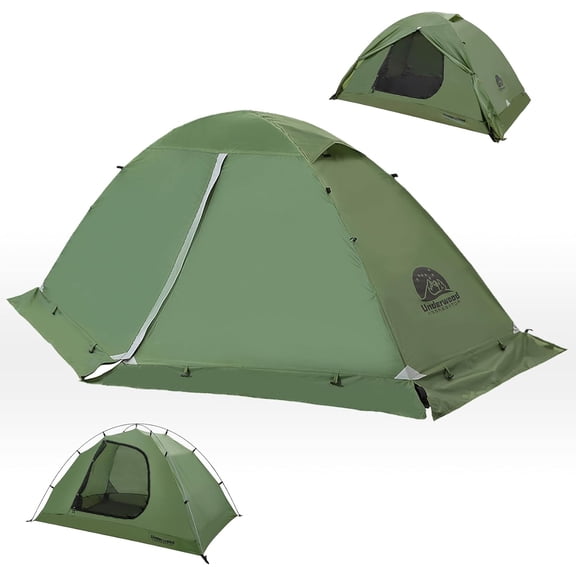 2-Person 4-Season Backpacking Tent – Waterproof, Windproof, Snowproof, Green Dome Tent with Rain Fly, Aluminum Poles, and Easy Setup