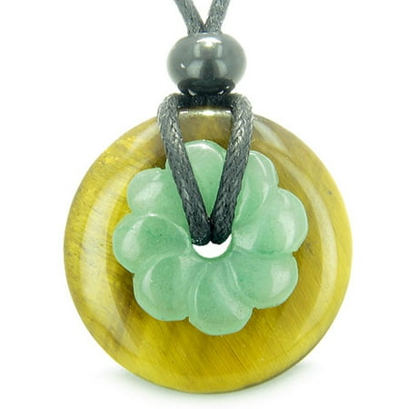 - Amulet Donut Flower Tiger Eye Green Quartz Protection Powers Pendant Necklace