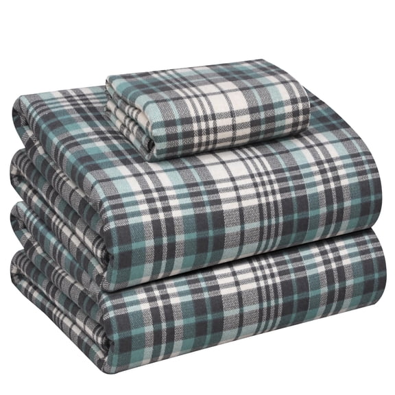 RUVANTI Flannel Sheets Twin Size - 100% Cotton Brushed Flannel Bed Sheet Sets - Deep Pockets 16 Inches (fits up to 18") - All Seasons Breathable & Super Soft - Warm & Cozy - 3 Pcs - Mint Grey