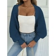 thumbnail image 4 of Women Ribbed Knit Crop Drop Shoulder Long Sleeve Solid Loose Fit Knitted Crop Cardigan Shrug Navy Blue One size, 4 of 9