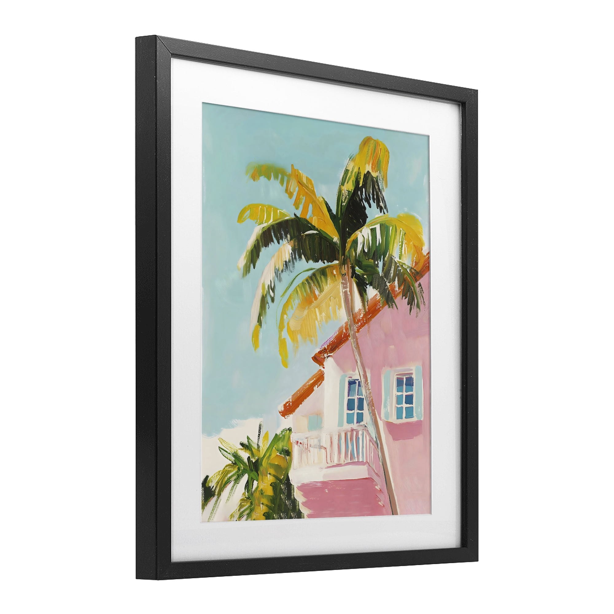Stupell Industries Pink House Palm Tree Black Framed Print Under Glass, design by The Prints Vibe