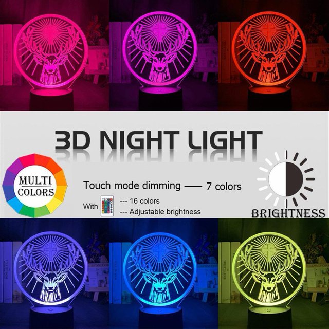 Cross Deer 3D Night Light con 16 colores Touch Control remoto Lámpara Decoración Wdftyju Para estrenar