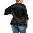 thumbnail image 3 of Lmueinov Womens Satin Summer Tops Plus Size 3/4 Length Sleeve Ruffle Hem Shirts Crew Neck Solid Flowy Casual Trendy Fall Going Out Tops for Women S-5XL, 3 of 4