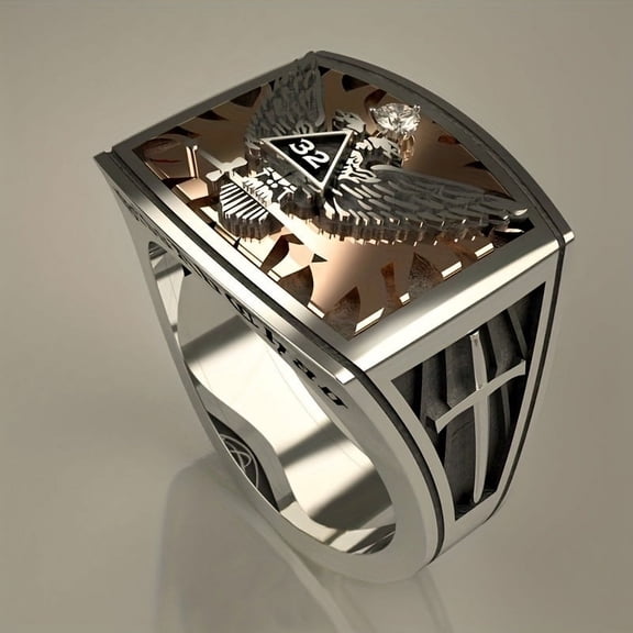 Men'S Fashion Double-Headed Eagle Alloy Ring with Synthetic Zirconia Accents,10