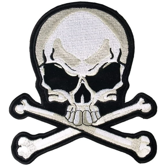 Skull with Cross Bones, Iron-on Heat Sealed Backing Sew-on Biker's Large Patch - 9"x10"