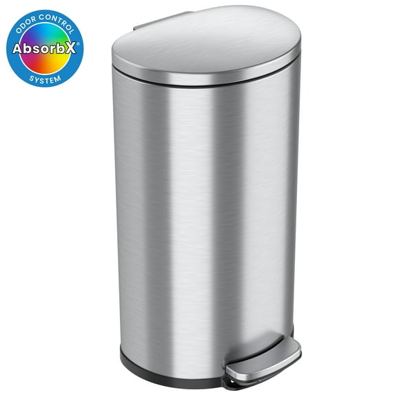 iTouchless SoftStep Semi-Round Stainless Steel Step Trash Can with Hinged Lid 7.93 Gallon (IP08DSS)