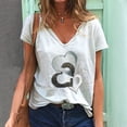 thumbnail image 3 of Gibobby Playera Termica Para Mujer Blusa informal de manga corta con cuello en V para mujer, blusa estampada a la moda de verano para mujer（Blanco， L), 3 of 3