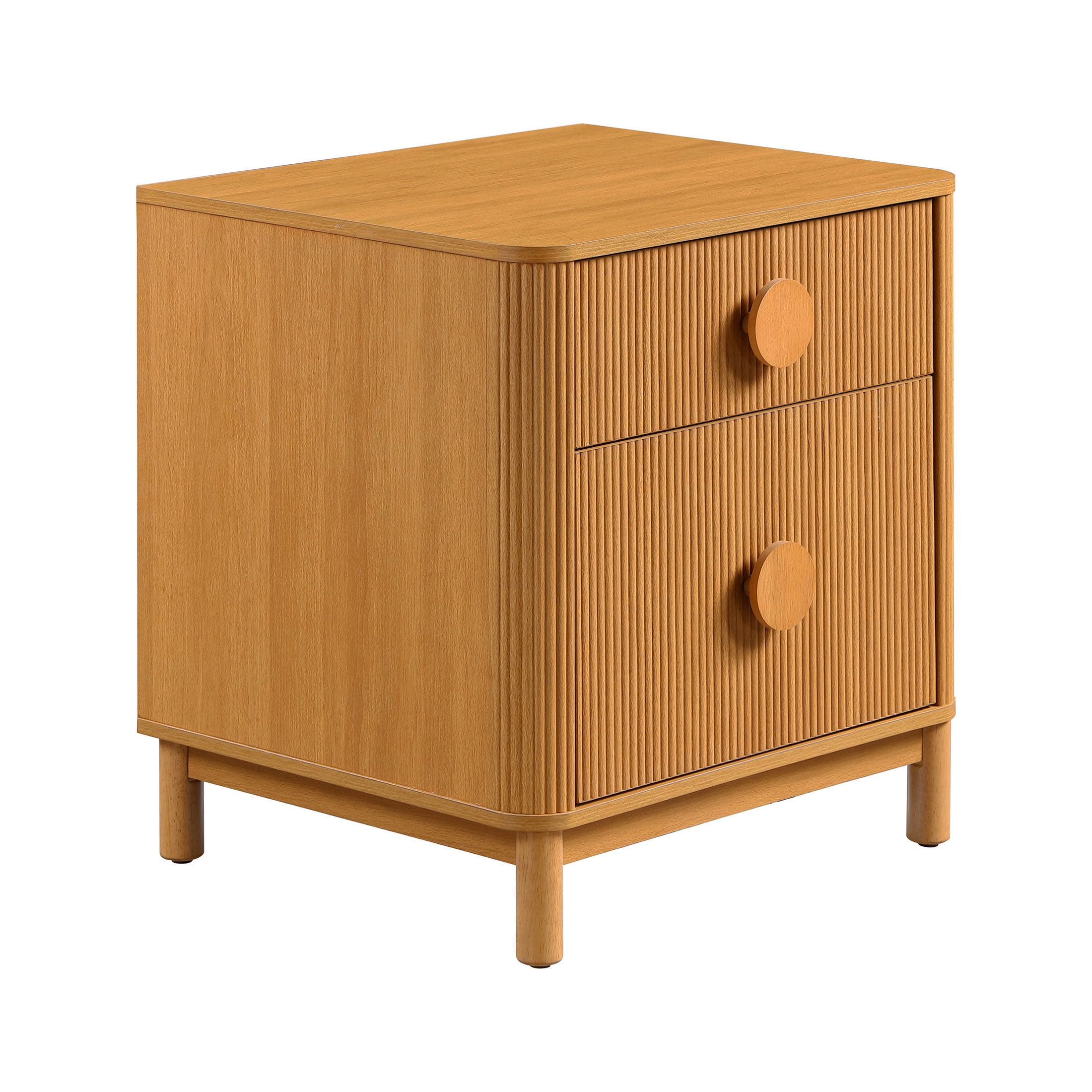 Beautiful 2-Drawer Fluted Nightstand with Teched Away by Drew Barrymore, Warm Honey Finish, Adults and Teens