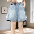 thumbnail image 2 of WRKEKC Girls Jean Shorts Elastic Waist Soft Denim Shorts with Side Pockets Summer Casual Shorts for Kids 2-12 Years, 2 of 9