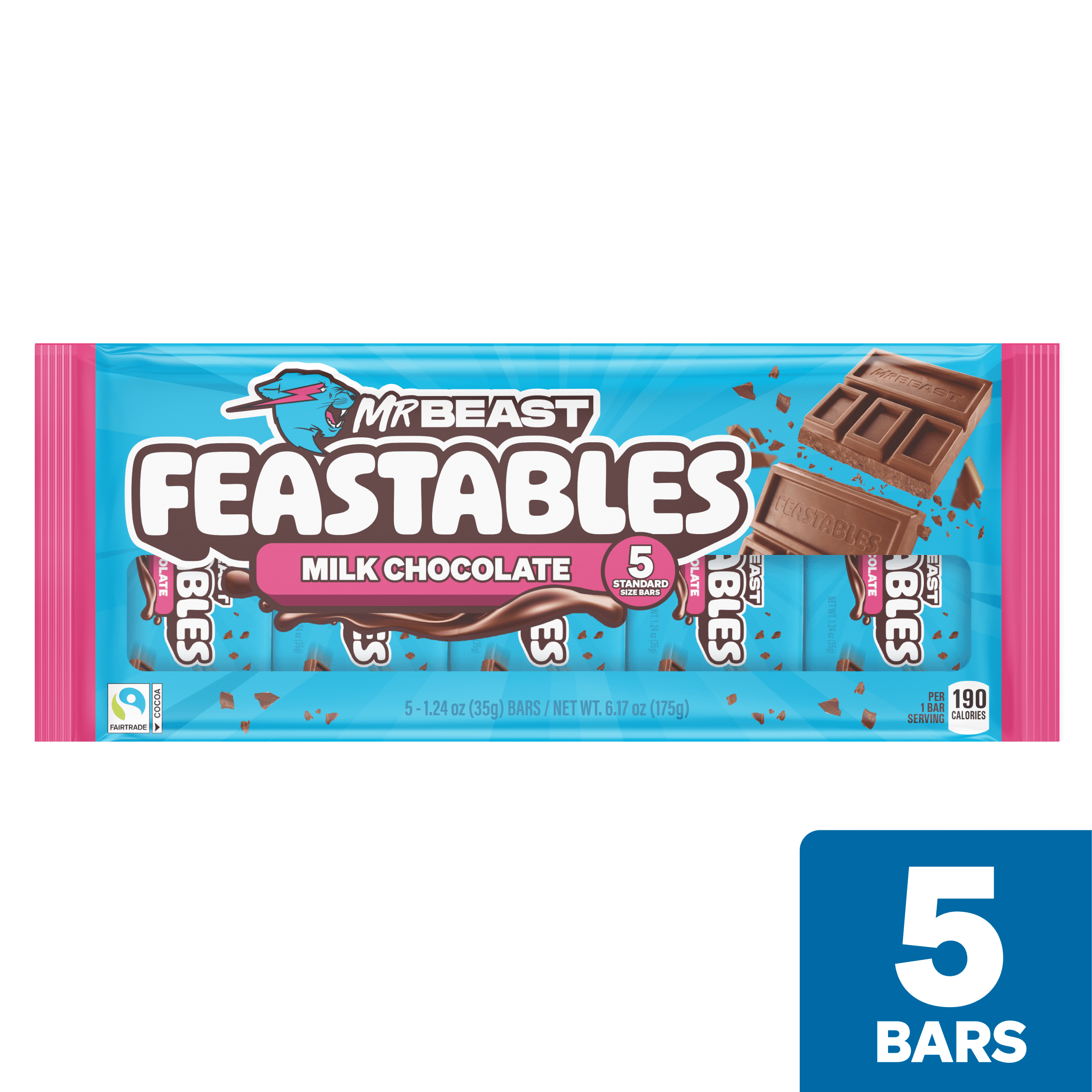 Feastables MrBeast Milk Chocolate Bar, 1.24 oz (35g), 5 Count