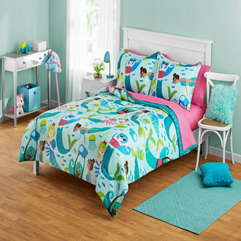 Your Zone Kids Teal and Pink Mermaid 7 Piece Bed in a Bag with sheet set, Full