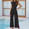 thumbnail image 2 of Women's Summer Jumpsuit Casual Dressy Romper Round Neck Pure Color Outfit for Daily Wear and, 2 of 2