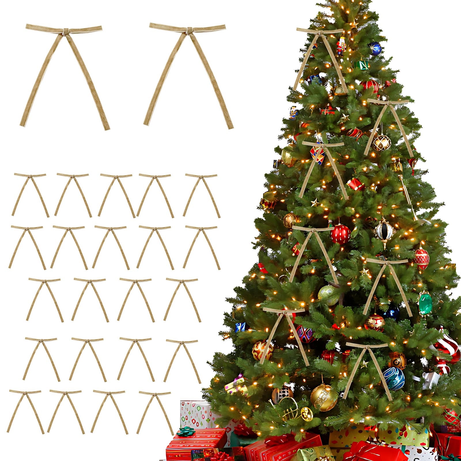 24Pcs Velvet Christmas Tree Bow Decoration