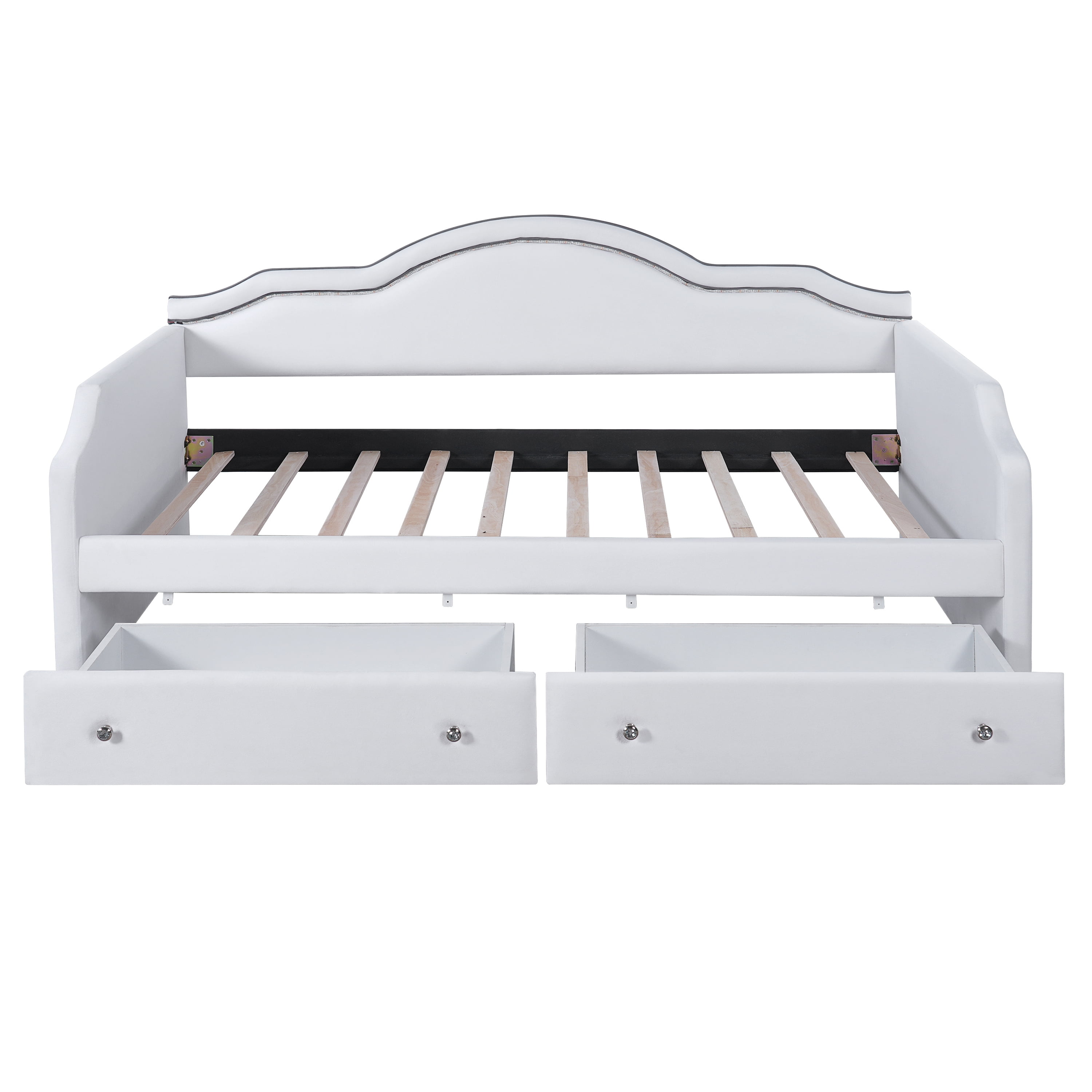 Euroco Upholstered Twin Size Daybed with LED Light and 2 Drawers, Beige