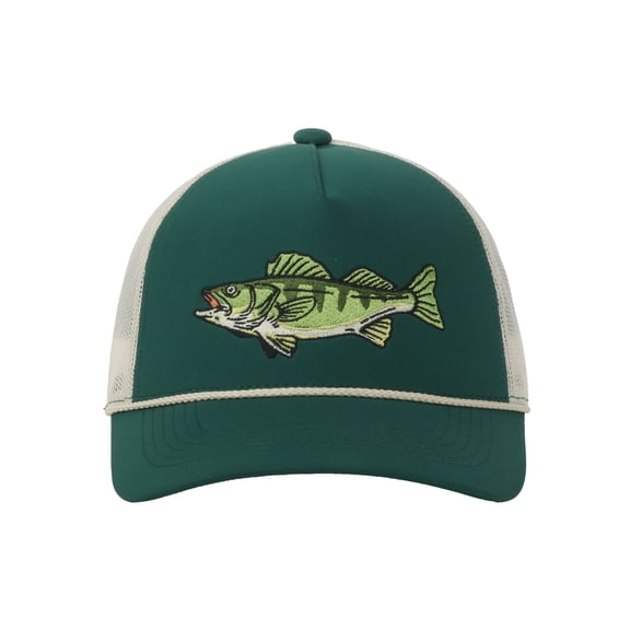 Green/Putty Walleye 5-Panel Fishing Cap – Structured, Embroidered, Snapback, One Size