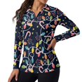 thumbnail image 2 of Xoenoiee Christmas Candy Bulb Star Print Women's Long Sleeve Golf Polo Shirts Xmas Moisture-Wicking UPF 50+ Sun Protection V Neck Tennis Pickleball Shirts Casual Tops Pullover for Ladies, Size L, 2 of 7