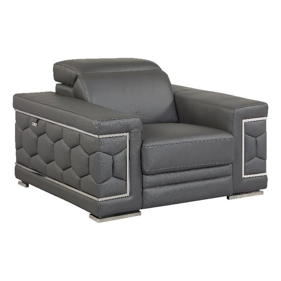 Titan Furnishings 38" Modern Genuine Italian Leather Chair in Dark Gray
