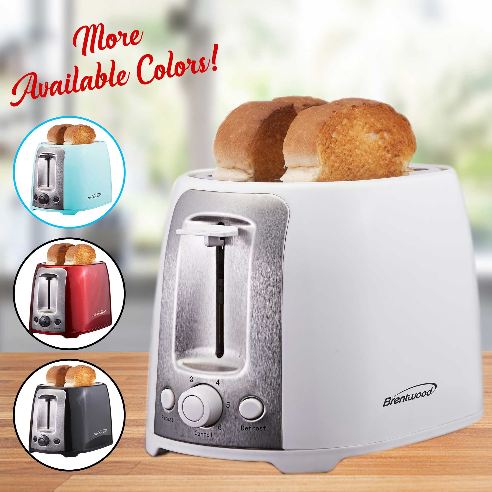Brentwood 2-Slice Cool-Touch Toaster with Extra-Wide Slots (White and Stainless Steel)