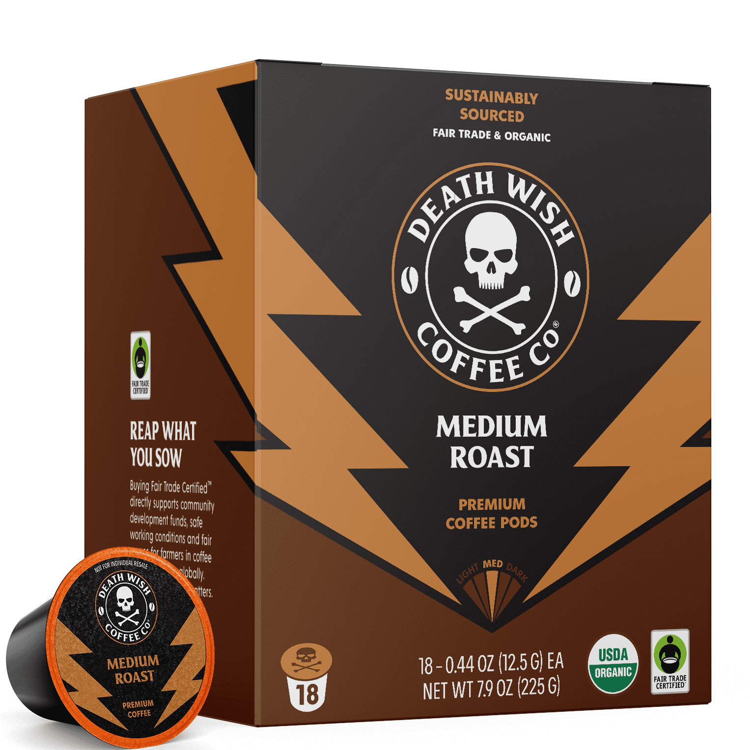 (4 pack) Death Wish Coffee, Organic and Fair Trade, Medium Roast, Single-Serve Coffee Pods, 18 Count