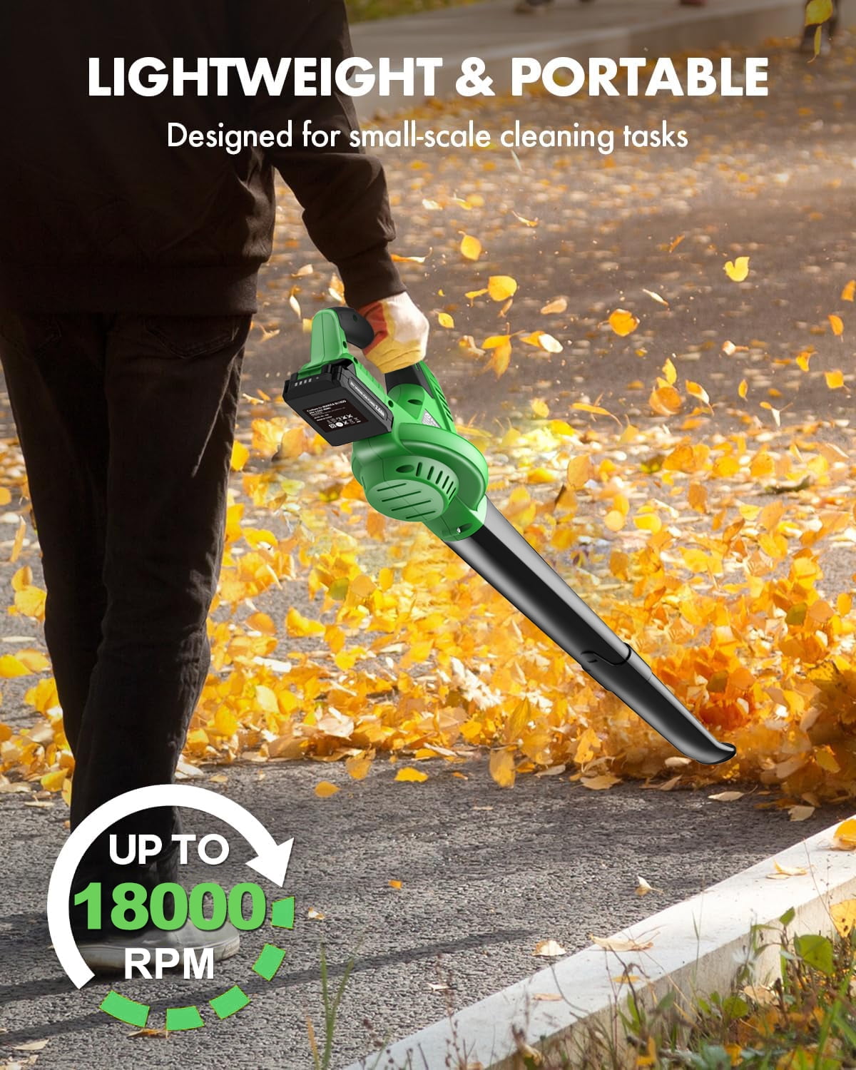 Firstness Cordless Leaf Blower, 20V Electric Leaf Blower with 2 Batteries and Charger, 135MPH 2 Speed Modes, 18000RPM, Lightweight Cordless Blower for Lawn Care, Patio, Dust, Blowing Leaves, Green
