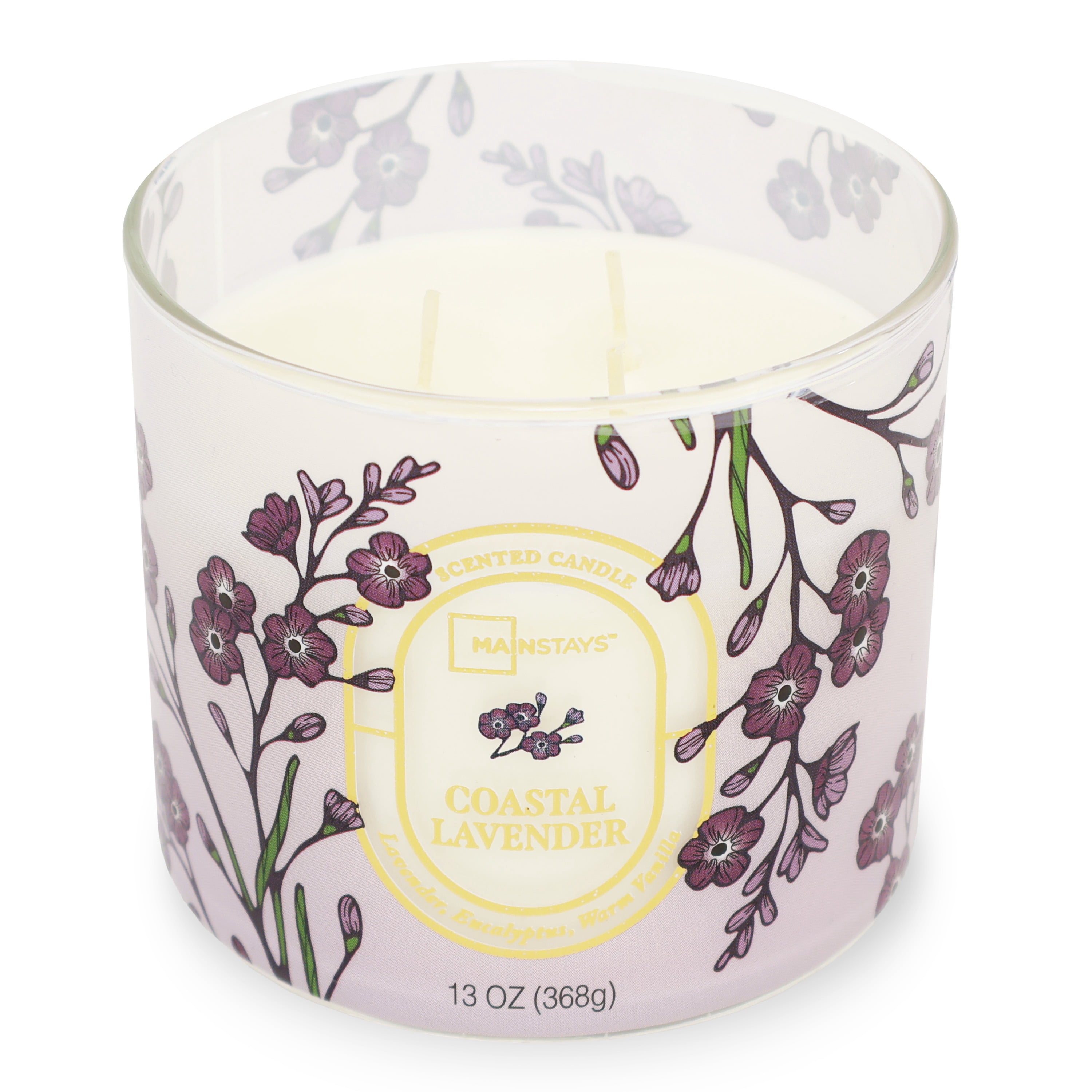 Mainstays 3-Wick Floral Scene Scented Jar Candle, Costal Lavendar, 13oz